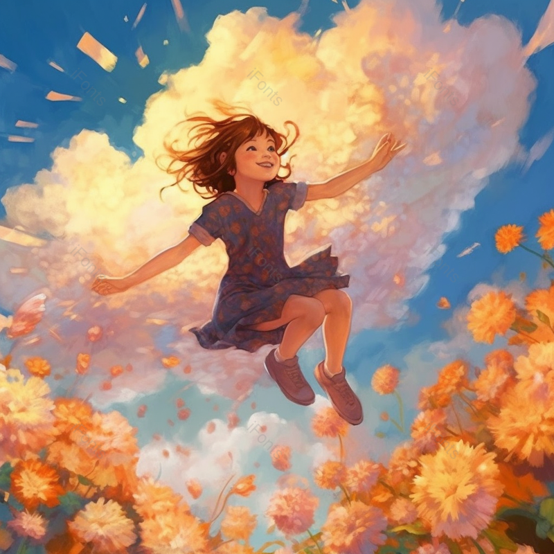 夏日小清新风格女孩跳入鲜花从中,插画/手绘图,插画/手绘图库,插画/手绘图下载,插画/手绘